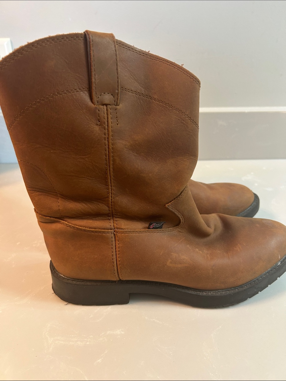 Justin Boots Kids Brown Leather Pull-On Work Boots